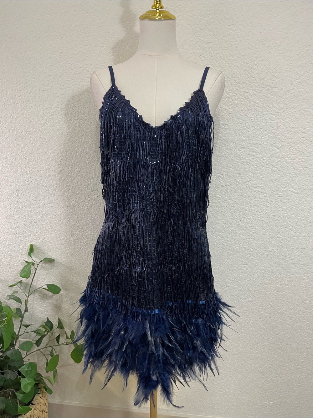 Mew Mews Austyn Tassel Feather Statement Dress Royal Blue NWT Small